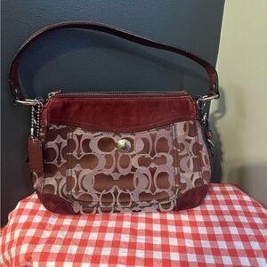 Coach Burgundy and Brown Signature Shoulder Bag